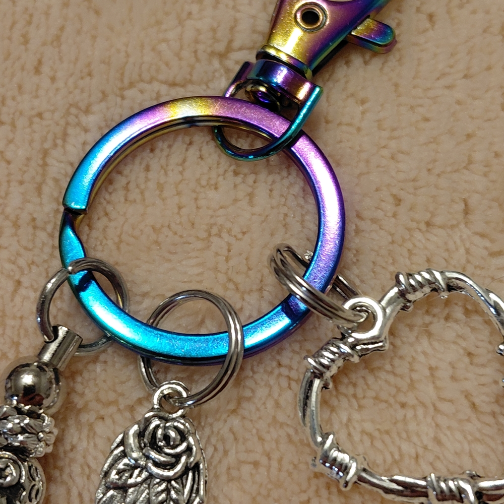 Over The Rainbow Barbed Heart and Angel Wing Bag Charm Keychain - Picture 3 of 5